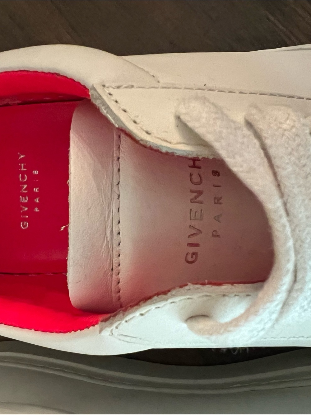 Authentic Givenchy Urban Street White Leather Sneakers with Hot Pink Accent - Picture 5 of 9